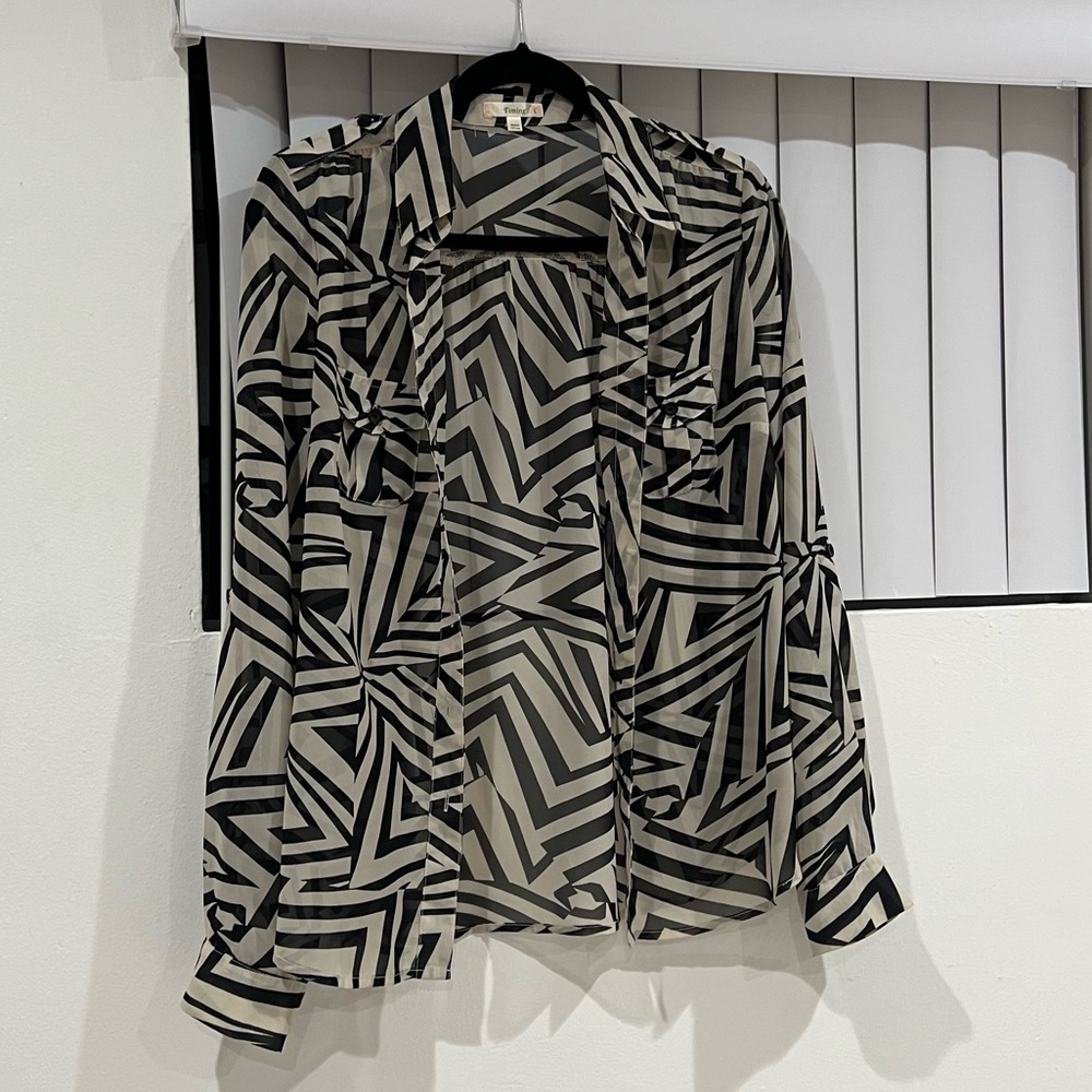 Black and Cream Printed Sheer Button up